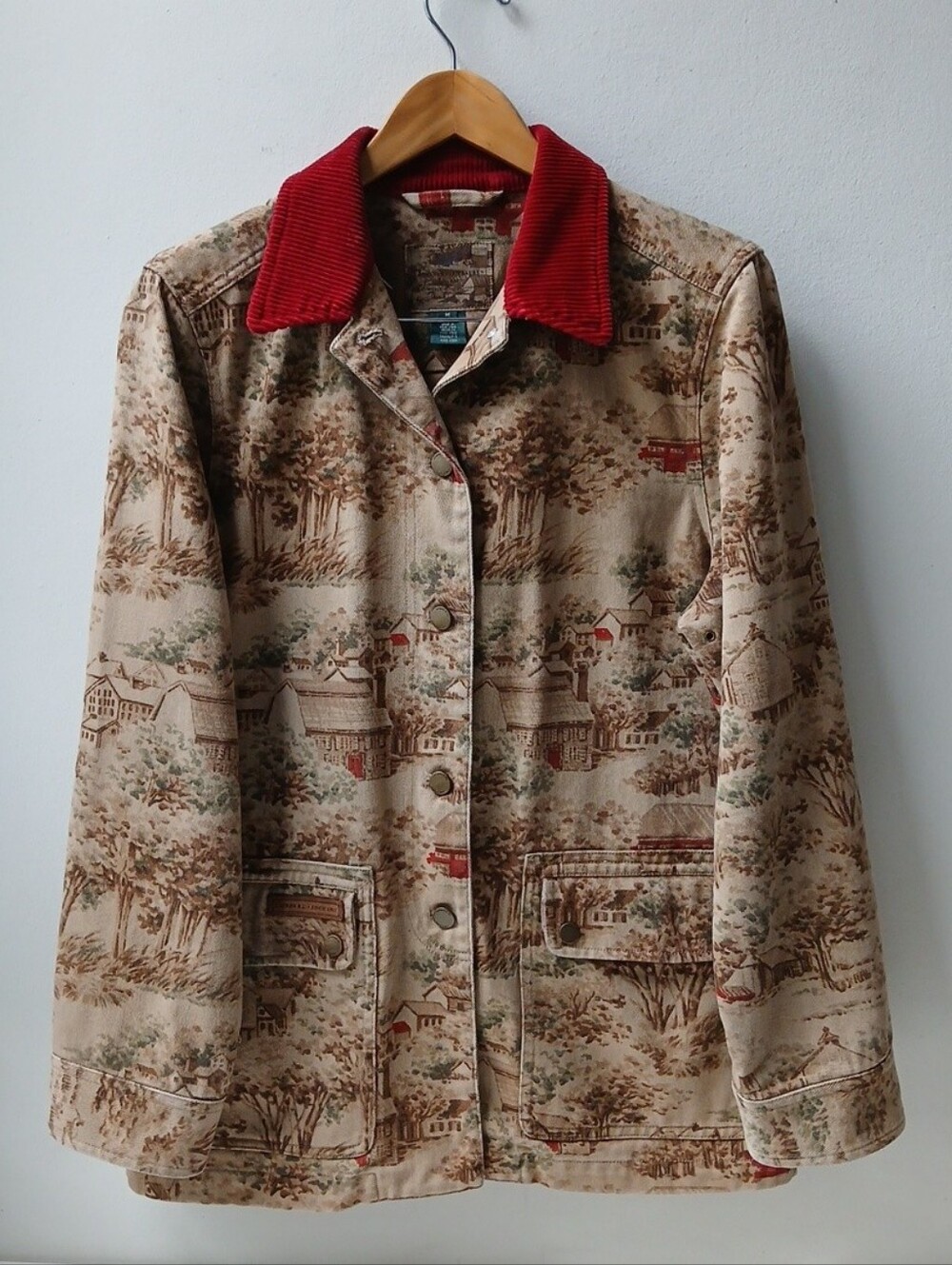 Vintage Lauren Ralph Lauren Barn Jacket Toile Print Tan Women's Medium